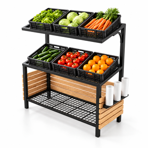 Estante de Exhibición de 2 Niveles para Supermercado, de Metal y Madera, con Estantes de Rejilla - Product Image 6