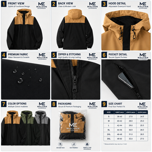 Blouson bomber imperméable pour homme en toile solide monocouche, idéal pour l'automne, avec capuche et col montant, parfait pour l'extérieur et l'alpinisme. - Product Image 5