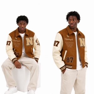 แจ็คเก็ตวาร์ซิตี้ OEM แขนหนัง ปักอักษรเชนิลล์ แจ็คเก็ตเบสบอลแบบ Letterman คุณภาพสูง แจ็คเก็ตวาร์ซิตี้ทีมเบสบอล - Product Image 5