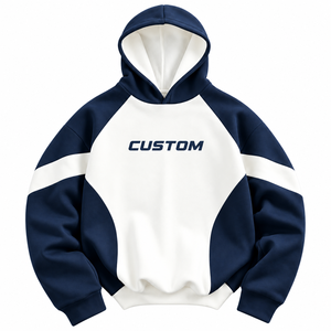 Sudadera con Capucha Unisex Personalizada, Manga Larga, Blanca y Azul Marino, de Algodón y Felpa, Estilo Urbano, para Invierno, con Bolsillo - Product Image 1