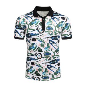 Polo à manches courtes pour homme, imprimé, coupe classique, décontracté, respirant, en popeline de coton, design peint à la main - Product Image 1