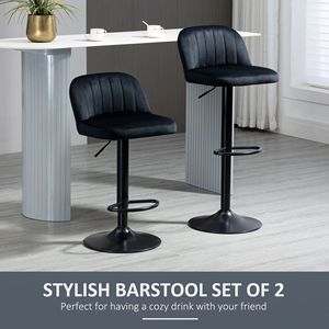 Tabourets de bar pivotants réglables en noir avec revêtement en tissu doux au toucher velours - Product Image 4