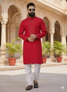 Kurta de luxe en soie brodée pour homme, tenue ethnique traditionnelle, Kurta pour mariage et festival pour homme - Product Image 3