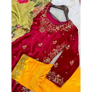 Magnifique haut de fête-Ensemble pour animaux de compagnie et Dupatta avec travail séquentiel Taille XL - Product Image 4