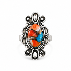 Spiny Oyster <b>Turquoise</b> Silver <b>Ring</b> Western Boho Statement Gemstone <b>Ring</b> Southwestern Jewelry Fashion <b>Ring</b> for Women Gift - Product Image 5