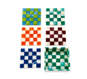 5Pcs Handmade Resin <b>Coaster</b> Set with Holder, Colorful Checkered Drink <b>Coasters</b>, Wholesale <b>Table</b> Decor Home Gift - Product Image 6