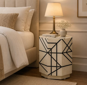 Table d'appoint en marqueterie faite à la main – Design moderne noir et blanc |   Table d'appoint contemporaine |   Décoration intérieure - Product Image 1