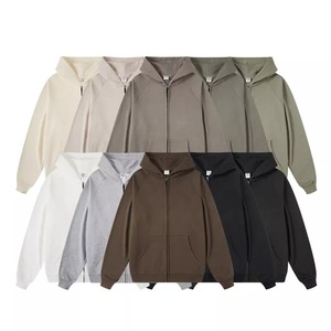 Sweat-shirts à capuche zippés en molleton doux de haute qualité, 100 % coton, poids lourd, pour hommes, coupe ample, pour le sport et la gym. - Product Image 1