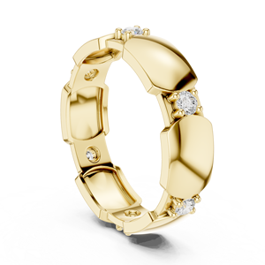 Bague de luxe géométrique à maillons diamantés en or jaune avec accents ronds brillants et design contemporain - Product Image 2