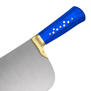 Cuchillos de Carnicero de Acero Inoxidable Plateado con Mango Azul Real y Refuerzo Dorado, Cuchilla Ancha para Cortar Carne, Juego de Herramientas de Cocina - Product Image 2