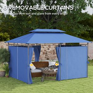 10 'X 13' doppio tetto Patio Gazebo blu scuro padiglione esterno per giardino prato cortile e ponte con tende - Product Image 6