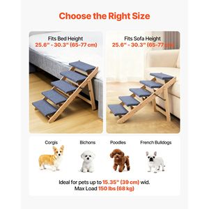 Scala a 5 gradini in legno per animali domestici, per letti, divani e auto, capacità di carico 150 libbre, design pieghevole piatto, stabile e robusto, arredo per gatti - Product Image 1