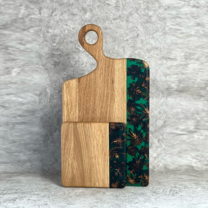 This Stunning Wooden Chopping Board Duo Features Vivid Green Resin Inlays Packed With Artistic <b>Pinecones</b> For Cutting Vegies - Product Image 1
