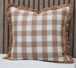 Funda de Almohada Moderna de Lino 100% Puro con Diseño a Cuadros, Funda Decorativa con Flecos, Textil para el Hogar Sostenible, Venta al Por Mayor, OEM, ODM - Product Image 3