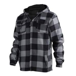 Boomletcorp Custom Casual Hooded Winter Fleece <b>Jacket</b> <b>Men</b> Oversized Flannel Plaid Regular Sleeve <b>Canvas</b> Fabric Zipper Quick Dry - Product Image 2