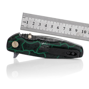 Couteau pliant en acier Damas personnalisé en gros, 18,5 cm, manche en Micarta anti-traces, couteau de poche OEM, outil de camping, étui en cuir - Product Image 6