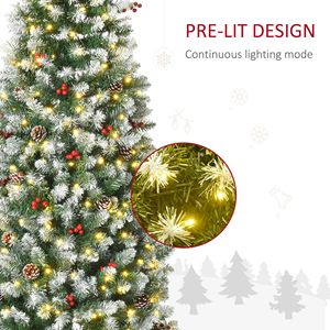 6 ft Pre-Lit Snow Dipped Artificial Christmas <b>Tree</b> with 300 <b>LED</b> Lights and 618 Tips Realistic Pine Cones and Red Berries - Product Image 6