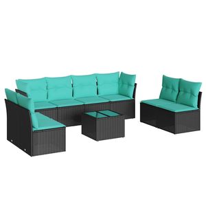 Set di divani da giardino in polyrattan nero da 9 pezzi con cuscini, eleganti mobili da esterno - Product Image 2