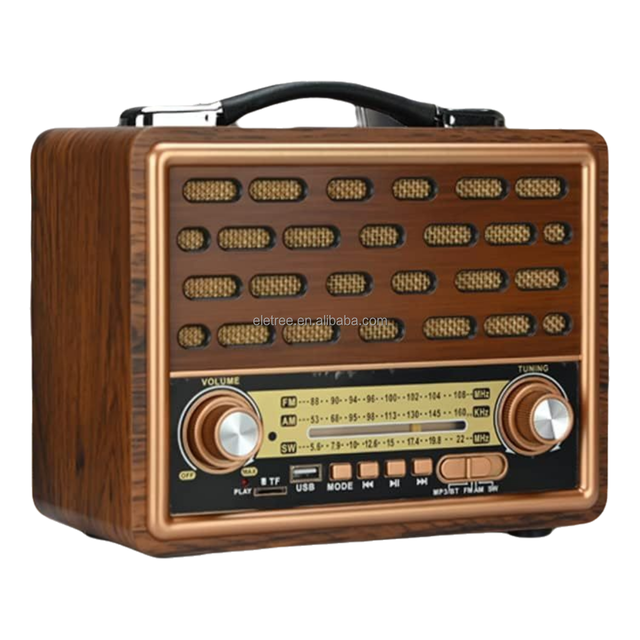 ELETREE R-2088BT Retro Wooden BT Speaker FM/AM/SW Radio USB TF Rechargeable Portable Radio with Handle AC/DC Power