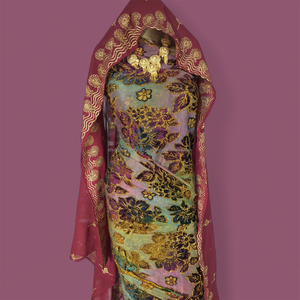 Best Quality Somalian Velvet Maqbal Dirac Floral Jacquard Design Dress for Wedding and Special Events Beautiful Colour - Product Image 3