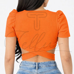 Tops Cortos de Mujer al por Mayor, con Logotipo Personalizado, Tejido a Crochet en la Parte Delantera, Sólidos, Casuales - Product Image 6