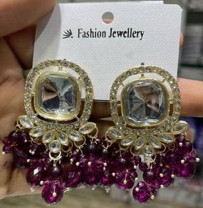 Boucles d'oreilles pendantes en zircon plaqué or, style ethnique indien, couleur personnalisée, pour mariages et fêtes, faible MOQ, vente en gros - Product Image 4