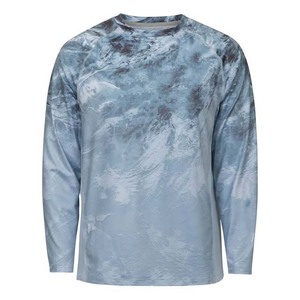 เสื้อตกปลาแขนยาวผู้ชาย UPF 50 พิมพ์ลายแบบ Sublimation แห้งเร็ว โพลีเอสเตอร์ ลายพรางสีน้ำเงิน เสื้อพูลโอเวอร์ - Product Image 1