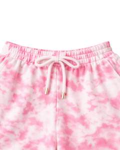Conjunto de dos piezas para mujer: Top corto acanalado y shorts con cordón, rosa tie-dye, informal, para estar en casa, fabricante personalizado OEM - Product Image 4