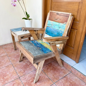 Silla Rústica Hecha a Mano con Madera de Barco Reciclada, Color Original, para Interiores y Exteriores, Muebles para Casa, Resort o Villa, Multicolor - Product Image 2