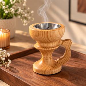 Quemador de Incienso Religioso de Madera de Acacia Natural de Lujo, Exclusivo Quemador de Incienso Madkhan de Diseño, Porta Incienso con Asa, Fragancia Árabe Premium - Product Image 2