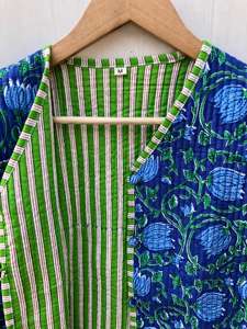 Veste matelassée en coton à bords bruts et patchwork ouvert pour femme, avec passepoil avant, faite à la main, nouveau style bohème - Product Image 6