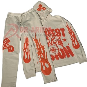 <b>Wholesale</b> Custom Men's Eco-Friendly Breathable Printed Distressed Cropped Hoodie <b>Flared</b> <b>Sweatpants</b> 3D DTG Streetwear for Winter - Product Image 3