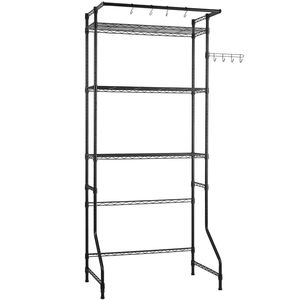 Scaffale portaoggetti singolo regolabile per lavatrice/asciugatrice, a 3 livelli, per lavanderia, con asta appendiabiti e ganci per biancheria da letto - Product Image 5