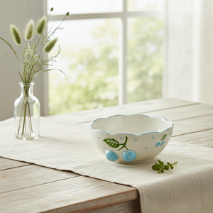 Bol à salade de qualité supérieure 3460988C-15 en porcelaine fine, motif bleu myrtille estampé et nouveau design - Product Image 6