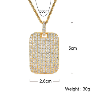 Mens Hip Hop Rhinestone Square Pendant Necklace <b>Iced</b> <b>Out</b> Bling Gold Silver Plated Crystal <b>Chain</b> Streetwear Moissanite Jewelry - Product Image 5