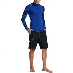 Camisa de natación Skinny Fit Rash Guard para hombre, camisa de pesca transpirable de manga larga con ondas, cobertura de mano completa, 88% de poliéster, 12% Spandex - Product Image 1