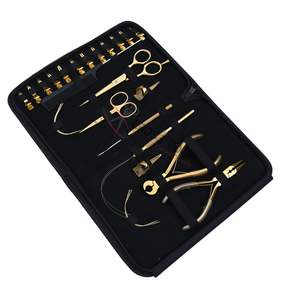 Kit d'outils pour extensions capillaires Salon Gold avec pince de serrage et d'ouverture de micro-perles, coupe-perles, ciseaux de barbier en acier inoxydable - Product Image 1