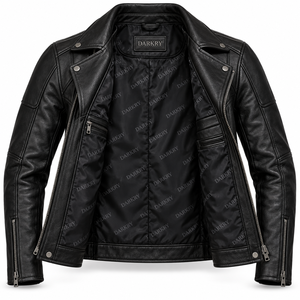 Unisex Real Black Leather Motorcycle Biker <b>Jacket</b> Classic Asymmetric Zip Moto <b>Racer</b> Quilted Shoulder Heavy Duty Rider Coat - Product Image 5