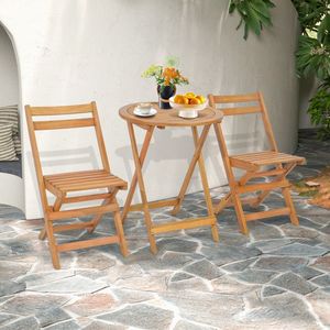 Set Bistrot Pieghevole in 3 Pezzi con Piano del Tavolo a Doghe per Uso in Giardino - Product Image 2