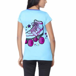 T-shirt décontracté noir à col rond et manches courtes pour femme, imprimé numérique motif dessin animé fille, en denim 100 % coton biologique, écologique, coupe classique - Product Image 1