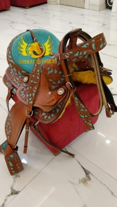 Custom Brown <b>leather</b> with turquoise inlay hand carved floral <b>tooling</b> Genuine <b>Leather</b> Western Horse Saddle Portable comfy seat - Product Image 5