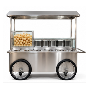 Carrito de Comida de Acero Inoxidable de 3 Ruedas con Vitrina, Carrito Móvil para Venta de Snacks, Carrito de Catering Ambulante con Mostrador de Exhibición para Comida Rápida - Product Image 2
