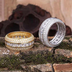 Luxury 18K Gold Plated Diamond <b>Ring</b> Round Brilliant Cut Unisex Wedding Jewelry G Color Natural Stone Sparkling Design - Product Image 1