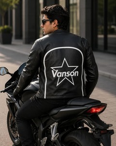 แจ็คเก็ตมอเตอร์ไซค์หนังแท้ Vanson Black Skeleton Streetwear หนังวัวแท้ 100% กันลม เป็นมิตรกับสิ่งแวดล้อม - Product Image 4