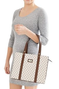 WRIZA Womens Genuine Leather Tote <b>Bag</b> | Large <b>Work</b> Handbag Laptop Compartment | Textured Monogram Shoulder <b>Bag</b> Christmas - Product Image 5