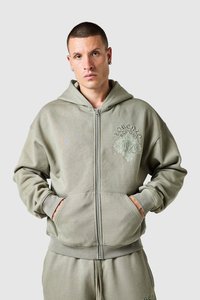 Sudadera con capucha de algodón 100% de alto gramaje para hombre, bordada, con efecto desgastado, estilo oversize, para invierno, de secado rápido - Product Image 3