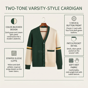 <span class=keywords><strong>Cardigan</strong></span> a Maniche Lunghe con Scollo a V in Maglia Bicolore Verde Militare e <span class=keywords><strong>Beige</strong></span>, Stile Casual, della Confraternita Internazionale Cosh - Product Image 6
