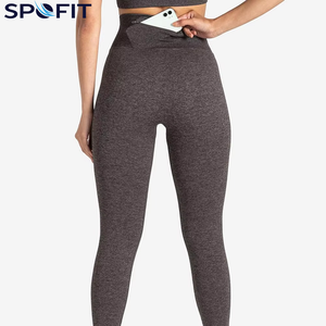 Leggings de sport pour femmes de haute qualité, taille haute, tricotés, sans couture, en Spandex/Polyester, longueur cheville, avec poches, best-seller fitness - Product Image 5