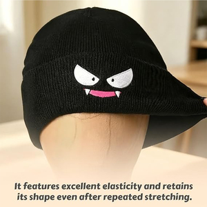 Bonnet noir à personnage avec visage de fantôme brodé, chapeau d'hiver unisexe, tenue décontractée, taille adulte 56-58 cm - Product Image 2