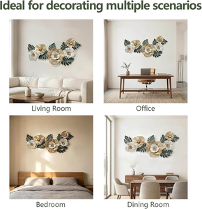 Sculpture murale florale moderne en métal de grande taille, œuvre d'art florale 3D, décoration murale botanique pour salon, chambre et hôtel - Product Image 5